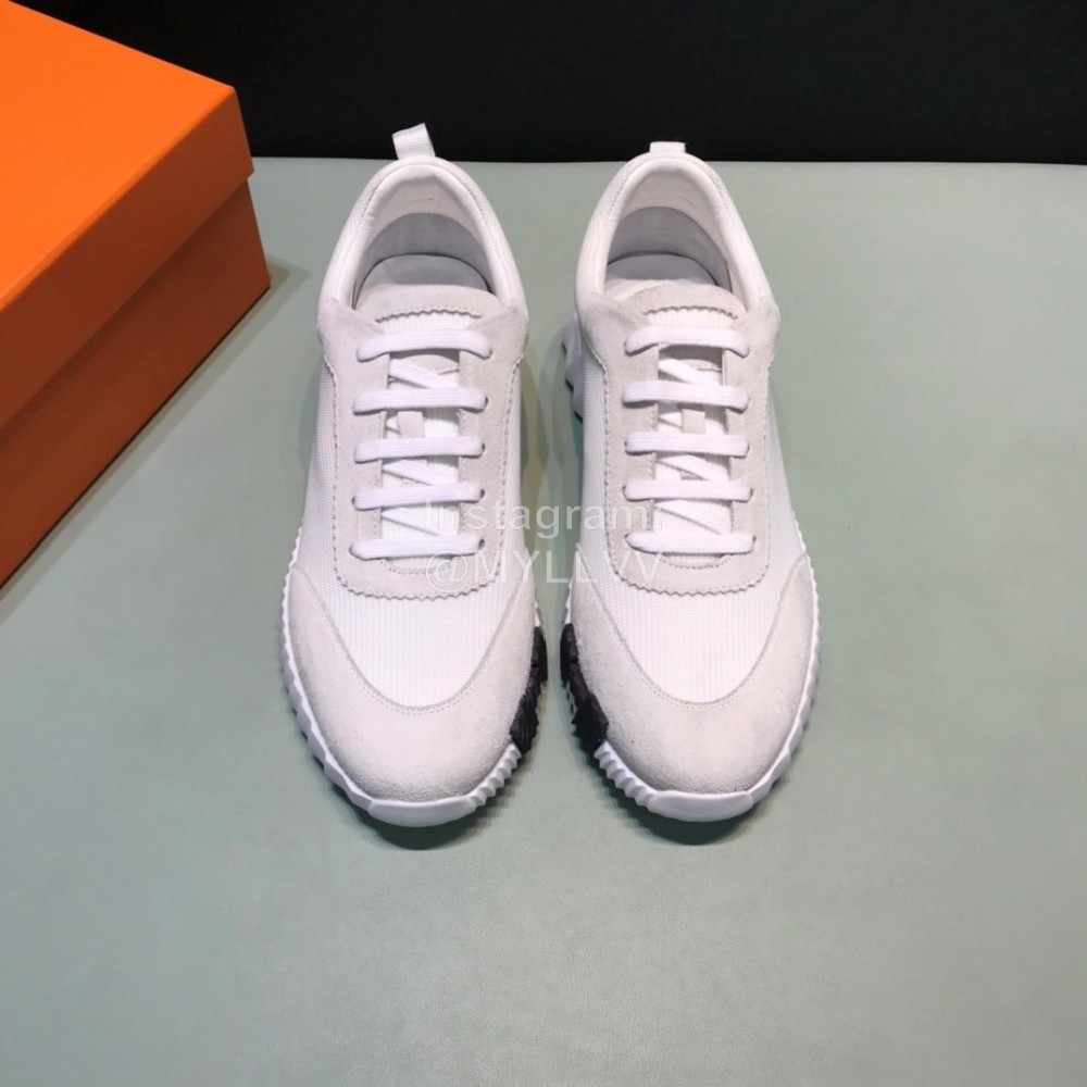 Hermes Canvas Suede Casual Sneakers For Men White