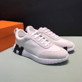 Hermes Canvas Suede Casual Sneakers For Men White