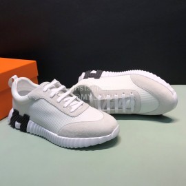 Hermes Canvas Suede Casual Sneakers For Men White