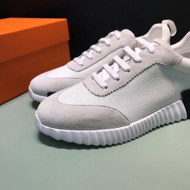 Hermes Canvas Suede Casual Sneakers For Men White