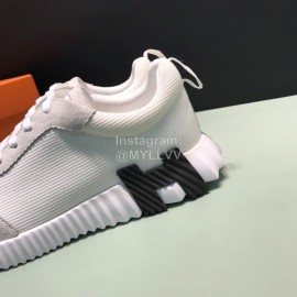 Hermes Canvas Suede Casual Sneakers For Men White