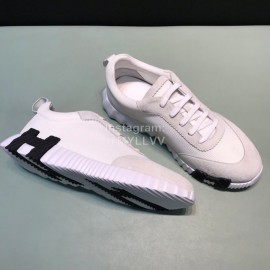 Hermes Canvas Suede Casual Sneakers For Men White