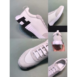 Hermes Canvas Suede Casual Sneakers For Men White