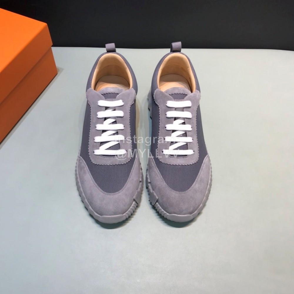 Hermes Canvas Suede Casual Sneakers For Men Gray