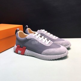 Hermes Canvas Suede Casual Sneakers For Men Gray
