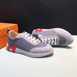 Hermes Canvas Suede Casual Sneakers For Men Gray