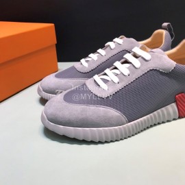 Hermes Canvas Suede Casual Sneakers For Men Gray