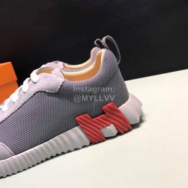 Hermes Canvas Suede Casual Sneakers For Men Gray