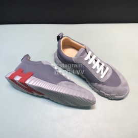 Hermes Canvas Suede Casual Sneakers For Men Gray