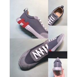 Hermes Canvas Suede Casual Sneakers For Men Gray