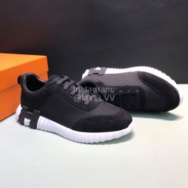 Hermes Canvas Suede Casual Sneakers For Men Black