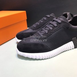 Hermes Canvas Suede Casual Sneakers For Men Black