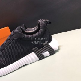 Hermes Canvas Suede Casual Sneakers For Men Black
