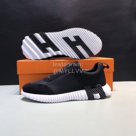 Hermes Canvas Suede Casual Sneakers For Men Black