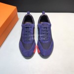 Hermes Canvas Suede Casual Sneakers For Men Navy