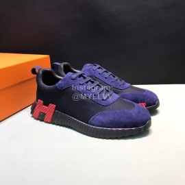 Hermes Canvas Suede Casual Sneakers For Men Navy