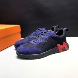Hermes Canvas Suede Casual Sneakers For Men Navy