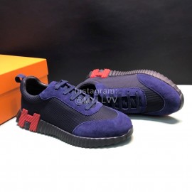 Hermes Canvas Suede Casual Sneakers For Men Navy