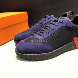 Hermes Canvas Suede Casual Sneakers For Men Navy