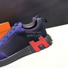 Hermes Canvas Suede Casual Sneakers For Men Navy