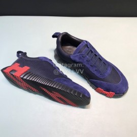 Hermes Canvas Suede Casual Sneakers For Men Navy