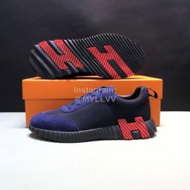 Hermes Canvas Suede Casual Sneakers For Men Navy