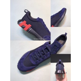 Hermes Canvas Suede Casual Sneakers For Men Navy