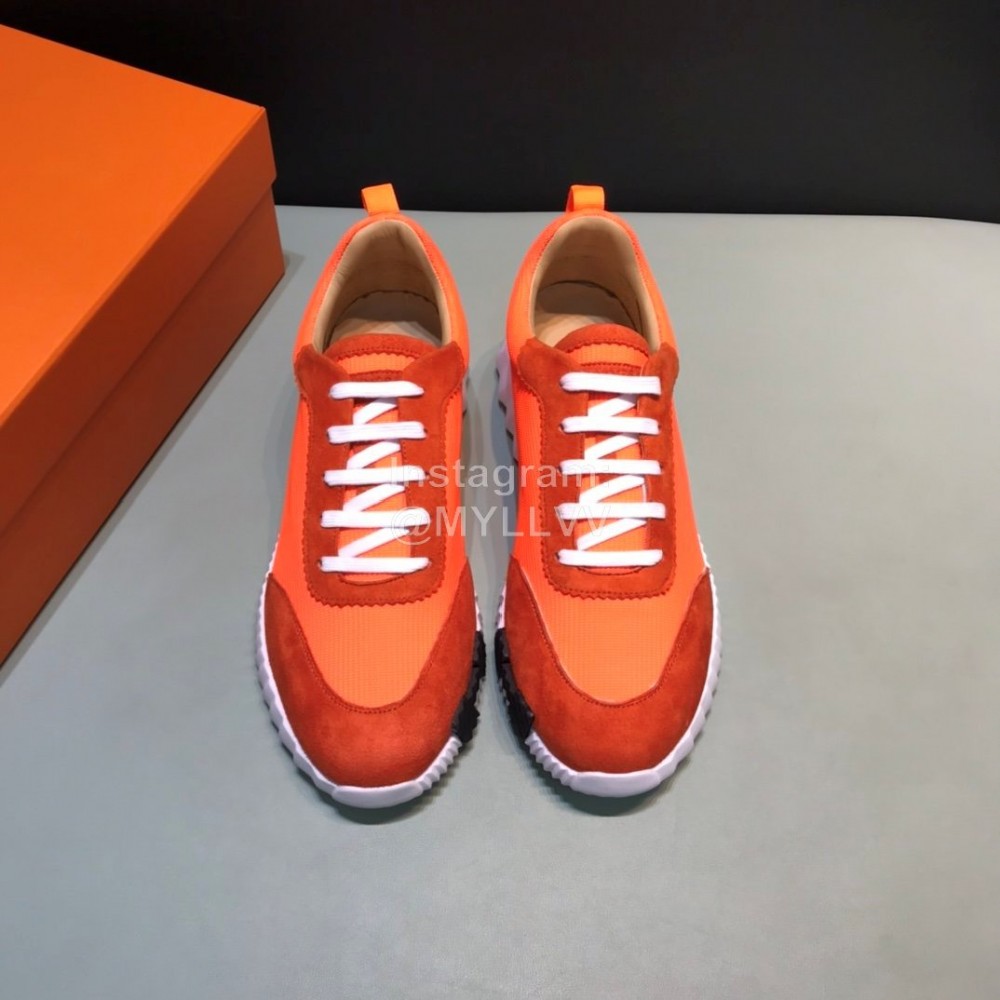 Hermes Canvas Suede Casual Sneakers For Men Orange