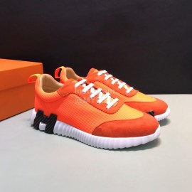 Hermes Canvas Suede Casual Sneakers For Men Orange