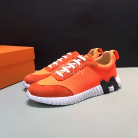 Hermes Canvas Suede Casual Sneakers For Men Orange