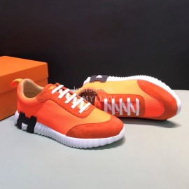 Hermes Canvas Suede Casual Sneakers For Men Orange