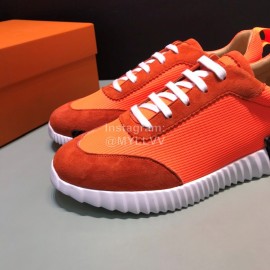 Hermes Canvas Suede Casual Sneakers For Men Orange