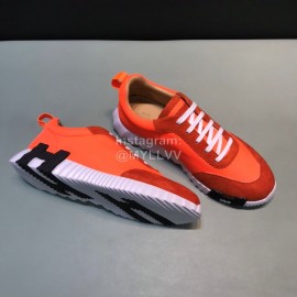 Hermes Canvas Suede Casual Sneakers For Men Orange