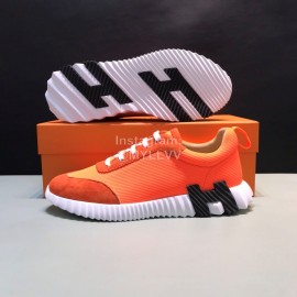 Hermes Canvas Suede Casual Sneakers For Men Orange