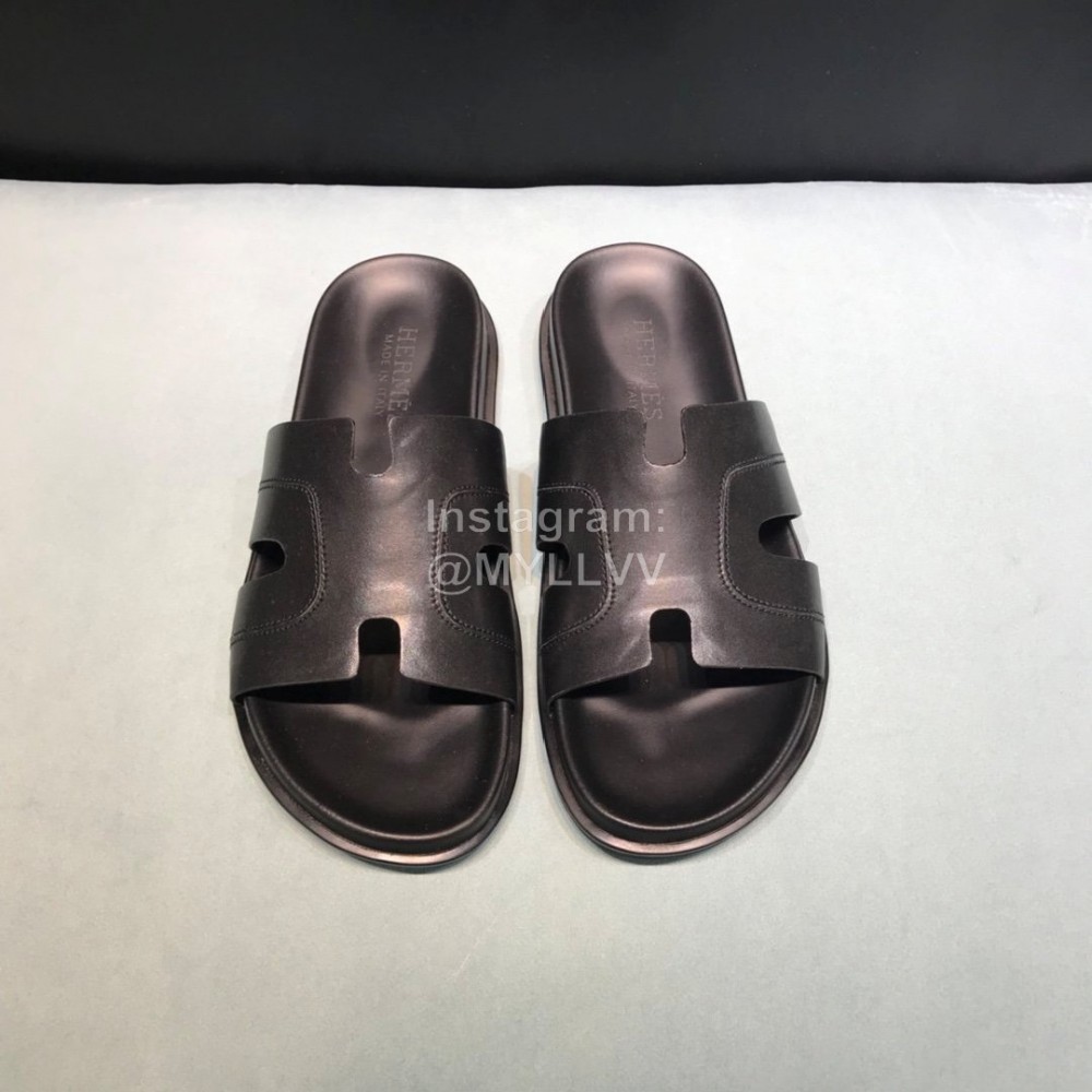 Hermes Fashion Black Cowhide Casual Slippers For Men 