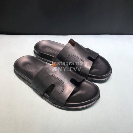 Hermes Fashion Black Cowhide Casual Slippers For Men 