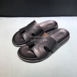 Hermes Fashion Black Cowhide Casual Slippers For Men 