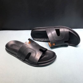 Hermes Fashion Black Cowhide Casual Slippers For Men 