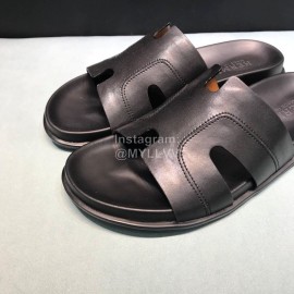 Hermes Fashion Black Cowhide Casual Slippers For Men 
