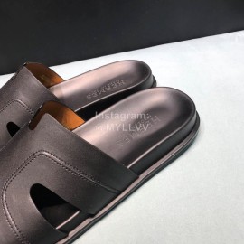 Hermes Fashion Black Cowhide Casual Slippers For Men 