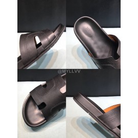 Hermes Fashion Black Cowhide Casual Slippers For Men 