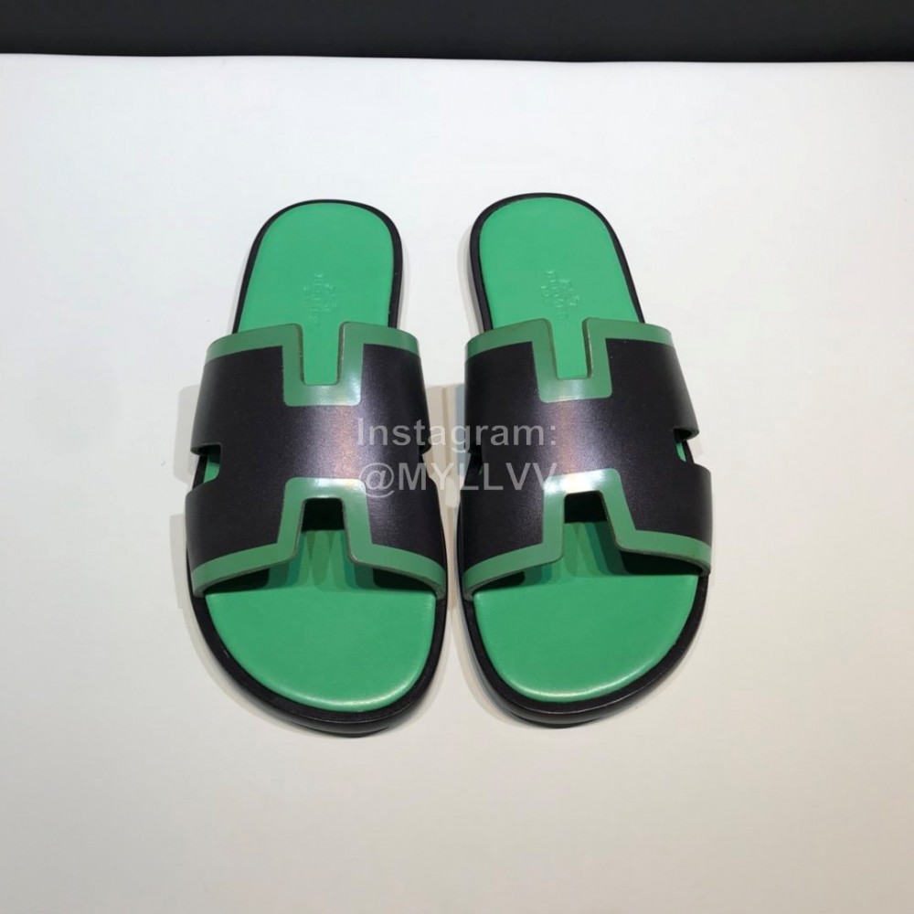 Hermes Fashion Cowhide Casual Slippers For Men Green