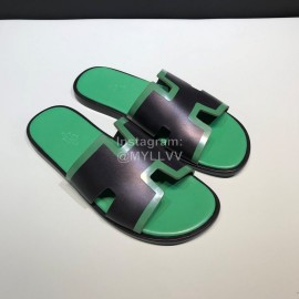 Hermes Fashion Cowhide Casual Slippers For Men Green