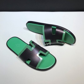 Hermes Fashion Cowhide Casual Slippers For Men Green