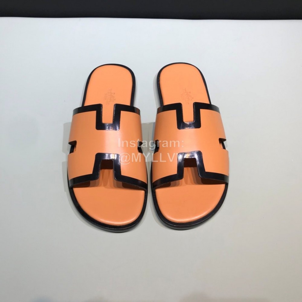 Hermes Fashion Cowhide Casual Slippers For Men Orange