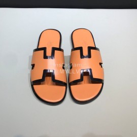 Hermes Fashion Cowhide Casual Slippers For Men Orange