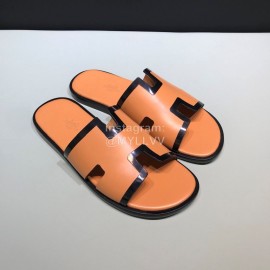Hermes Fashion Cowhide Casual Slippers For Men Orange