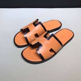 Hermes Fashion Cowhide Casual Slippers For Men Orange