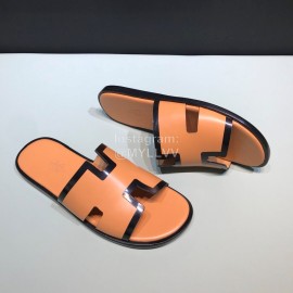 Hermes Fashion Cowhide Casual Slippers For Men Orange