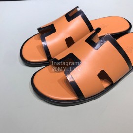 Hermes Fashion Cowhide Casual Slippers For Men Orange